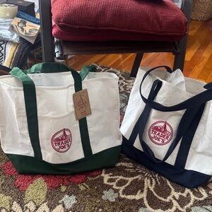 Trader Joe's Green & Navy Blue Full size large Canvas Tote Bags NWT